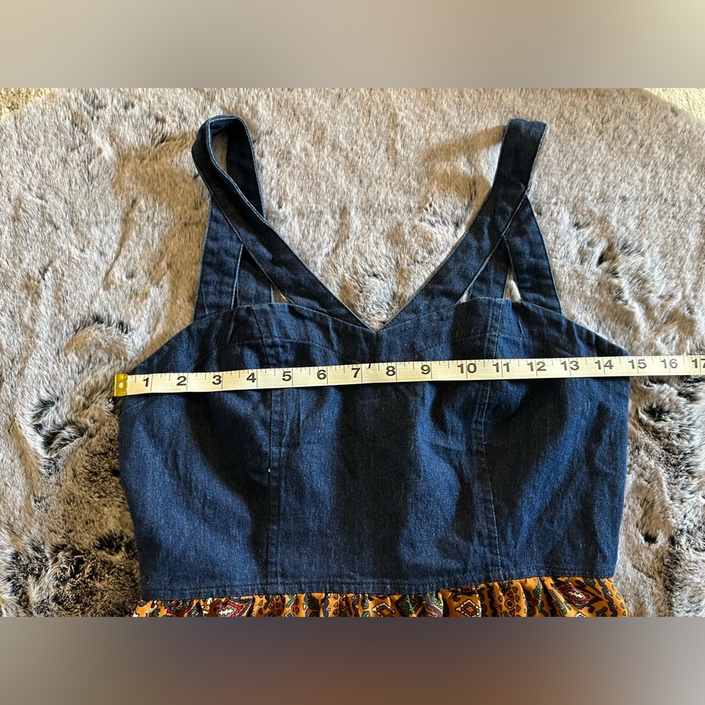 Blue denim top print bottom high-low dress by Event, juniors medium small EUC - Picture 14 of 16
